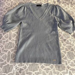 Tahari Large Knit Puff Top (Mineral Blue)
